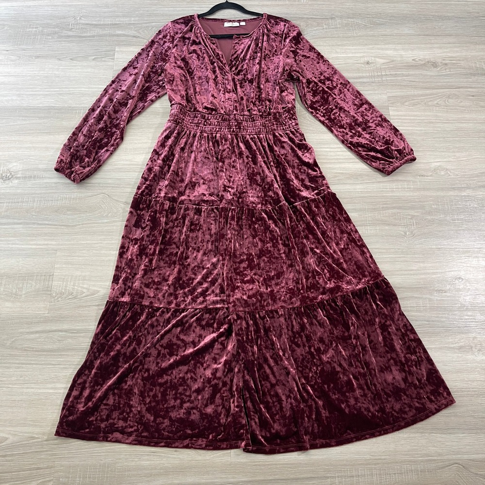 Belle Boho Kim Gravel Women's Dress Maxi Velvet Tiered Whimsigoth Holiday L